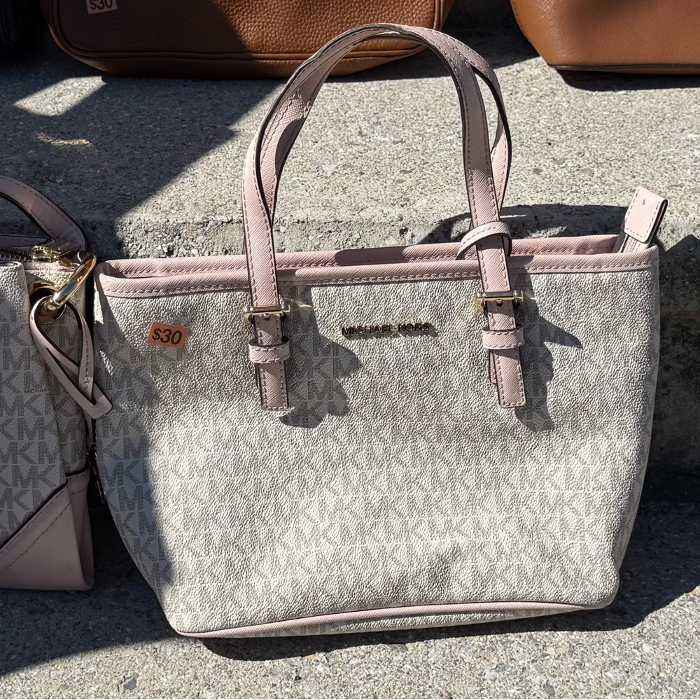 Michael Kors Monogrammed Gray and Pink Shoulder Bags